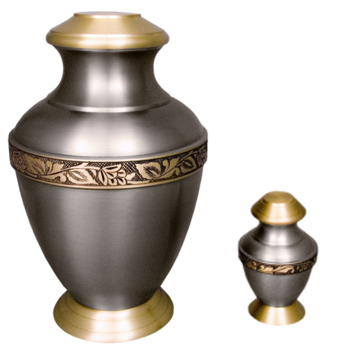 Roman IV - Satin Pewter w/Etched Bronze Band and Goldtone Top and Base (Adult)