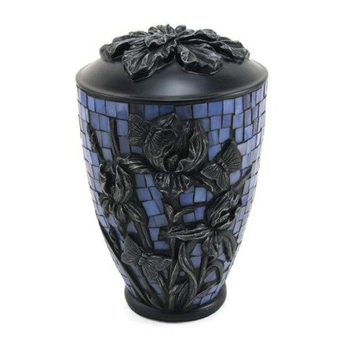 Iris Mosaic Blue Glass Cremation Urn