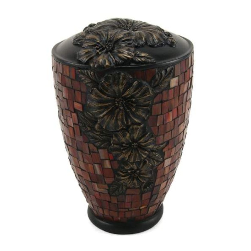 Hibiscus Mosaic Red Glass Cremation Urn