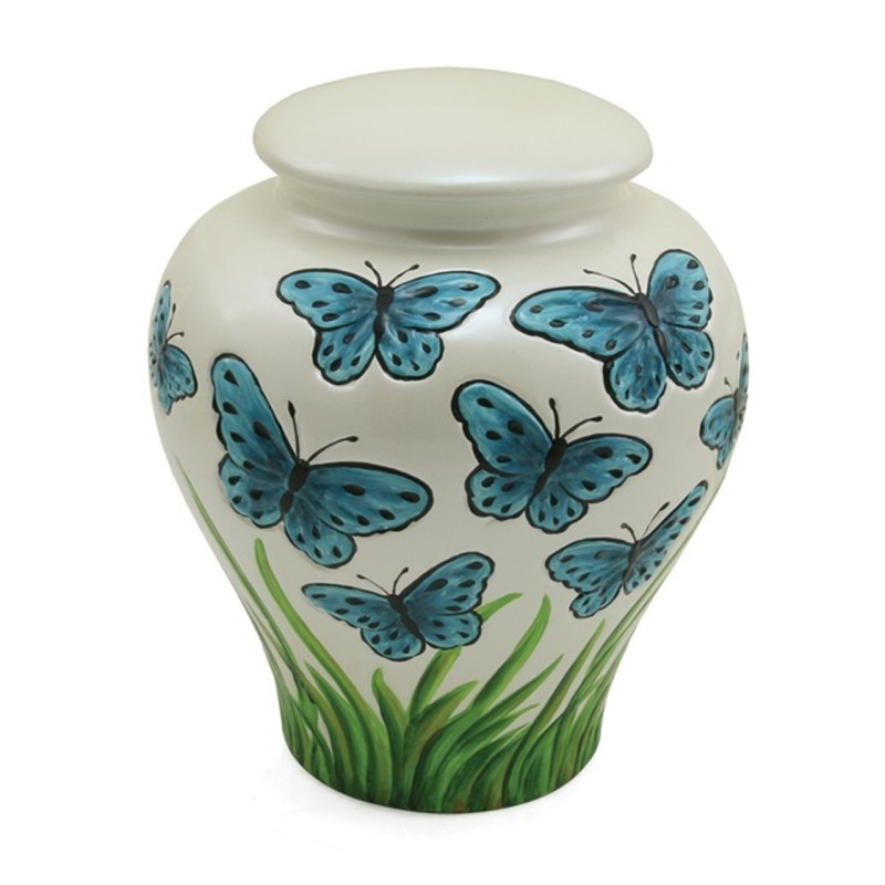 Blue Butterflies Ceramic Urn