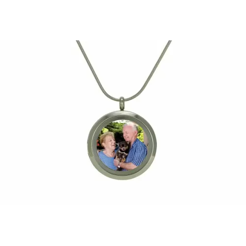 Pewter Photo Pendant Companion Round - Stainless Steel