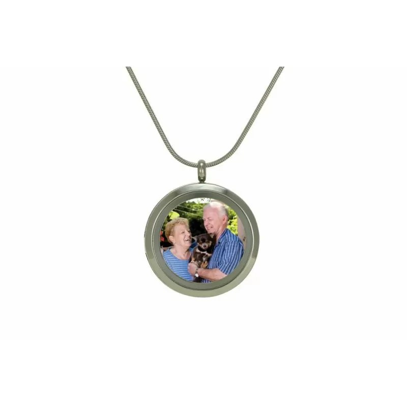Pewter Photo Round Pendant - Stainless Steel