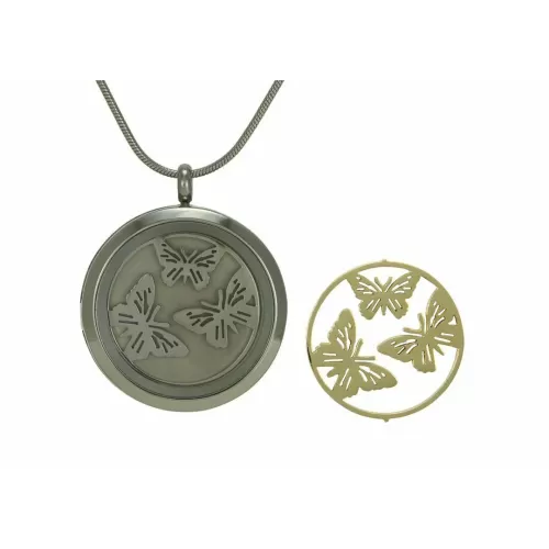 Pewter Round Pendant with Butterflies Inserts
