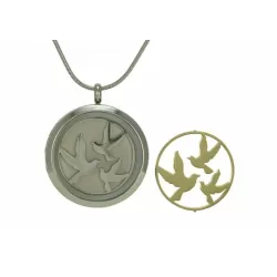 Pewter Round Pendant with Birds Inserts