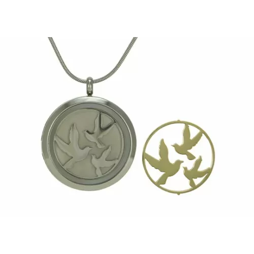 Pewter Round Pendant with Birds Inserts