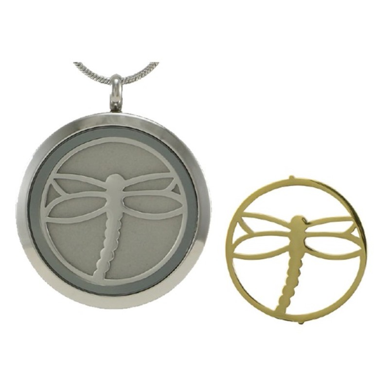 Pewter Round Pendant with Dragonfly Inserts