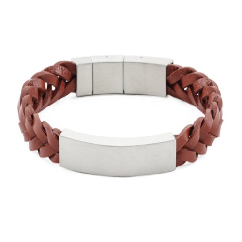 Pewter Brown Braided Leather Bracelet