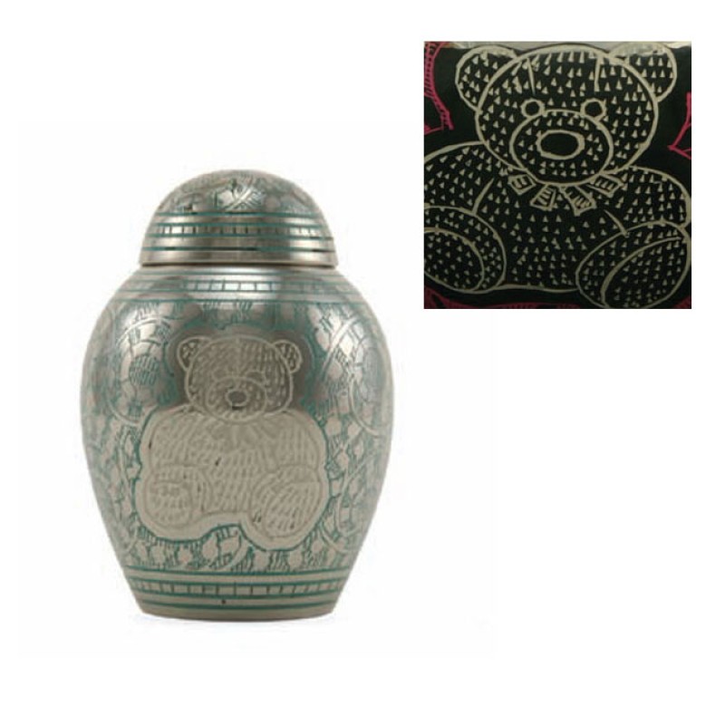 Teddy Bear Blue Brass Urn for Infant/Child Urn