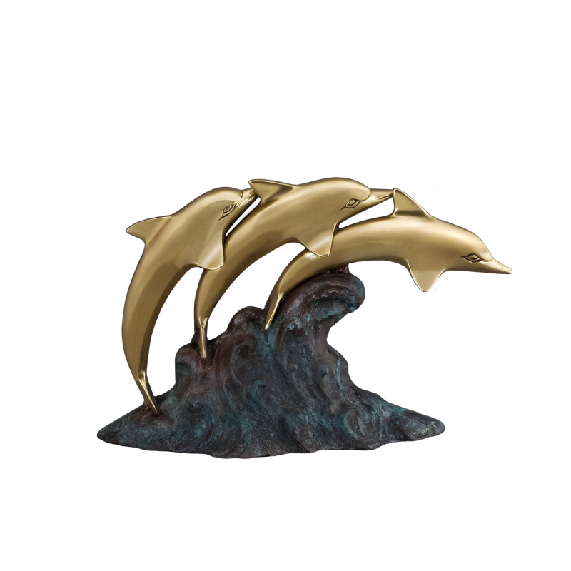 3 Dophins on Wave - Lost Wax Bronze