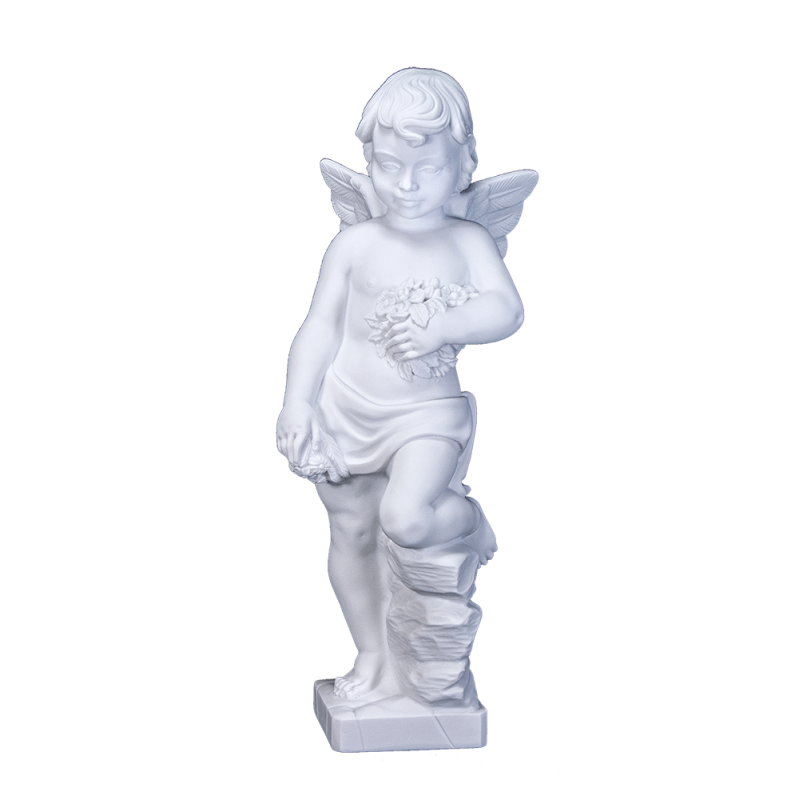 Marble Cherub - Sculpted Winged Cherub on Pedestal