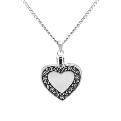 Heart Antique Border - Sterling Silver with Chain