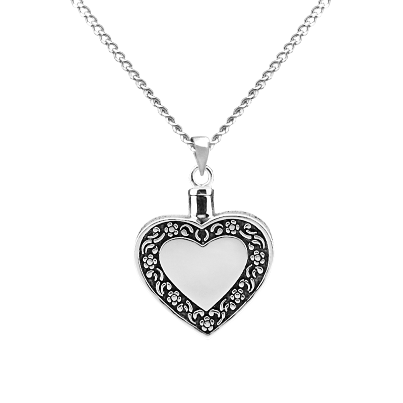 Heart Antique Border - Sterling Silver with Chain