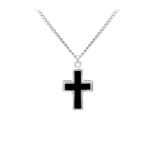 Cross with Black - Sterling Silver with Chain