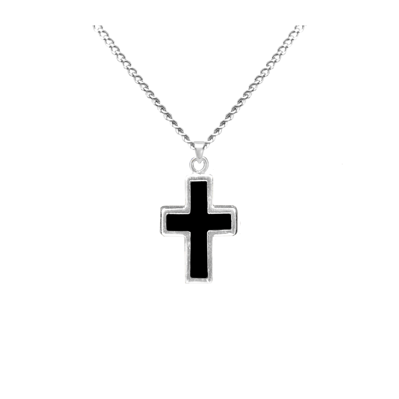 Cross with Black - Sterling Silver with Chain