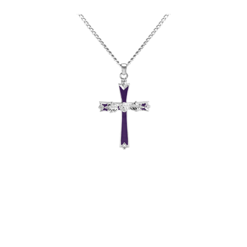 Large Cross w/Rose - Sterling Silver with Chain