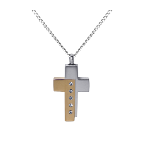 Two Tone Cross - Stainless Steel with Chain