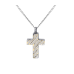 Diagonal Jeweled Cross  - Stainless Steel with Chain