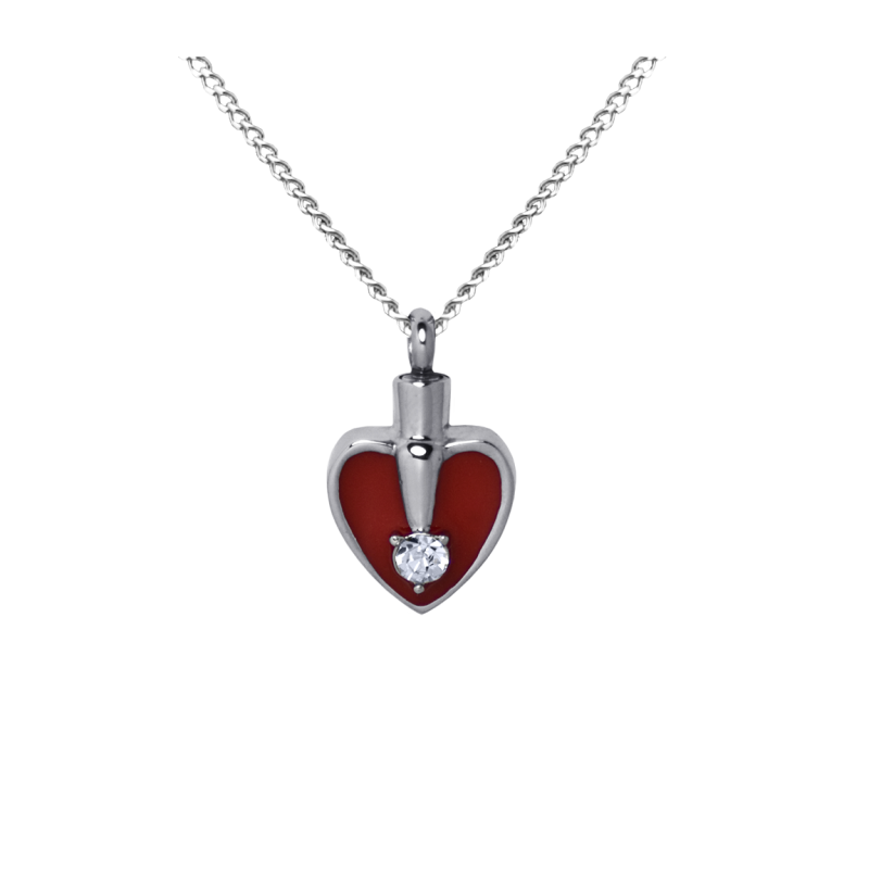 Heart Red and Silver - Stainless Steel with Chain