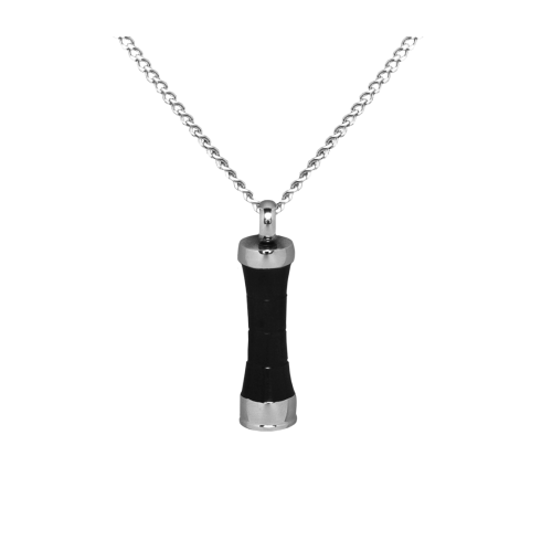 Concave Silver/Black Cylinder - Stainless Steel with Chain