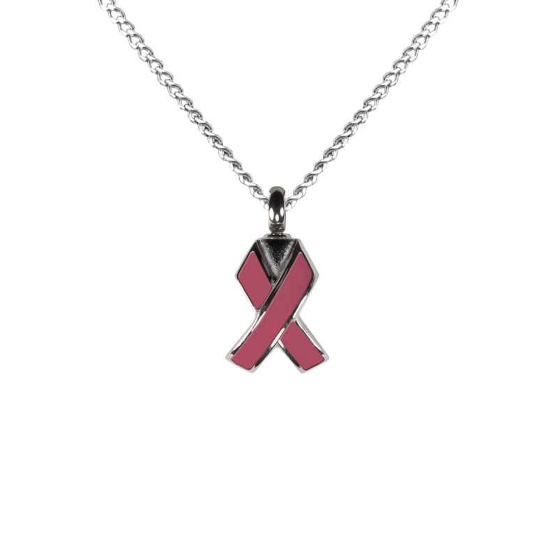 Pink Ribbon, Breast Cancer  - Stainless Steel with Chain