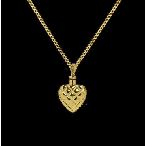 Quilted Heart - Brass with Chain