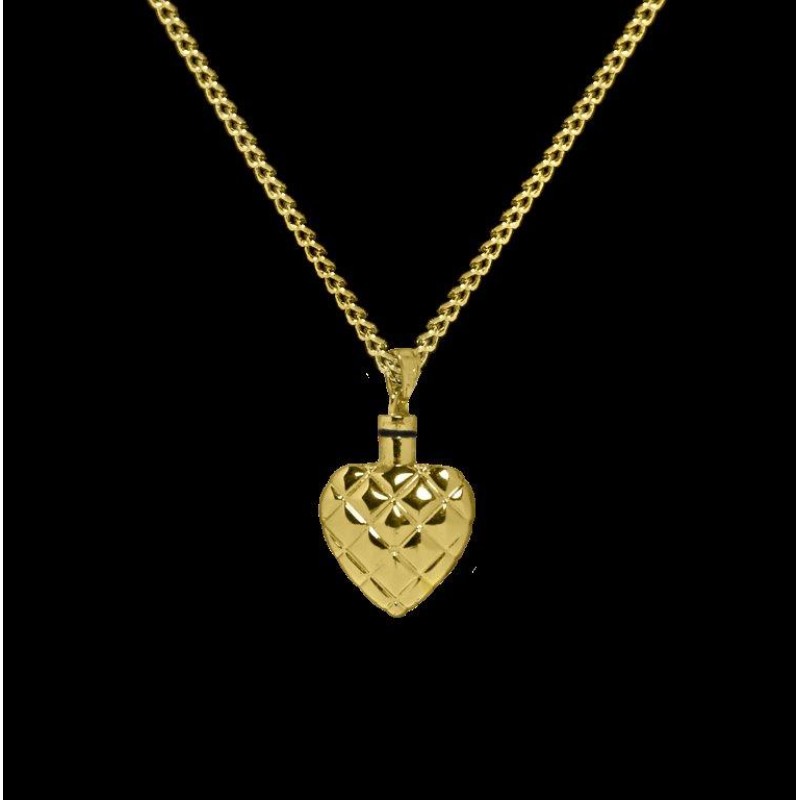 Quilted Heart - Brass with Chain