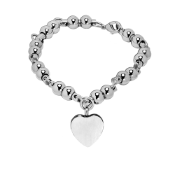 Silver Bead Bracelet with Heart - Adjustable Silver Bead Bracelet with Heart - Adjustable