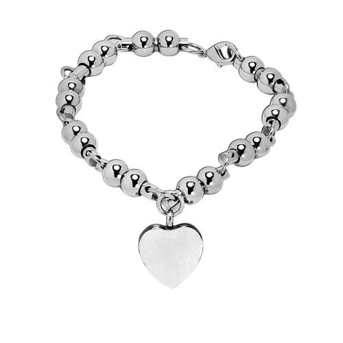 Silver Bead Bracelet with Heart - Adjustable