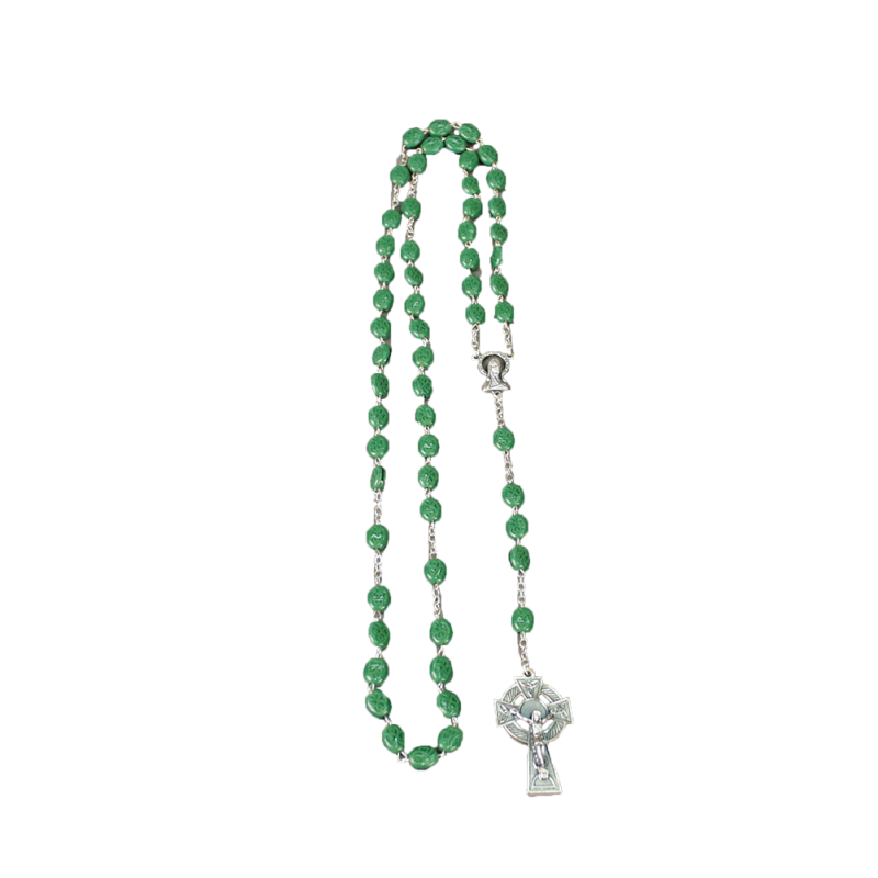 Celtic Cross Rosary - Green Bead with Celtic Cross