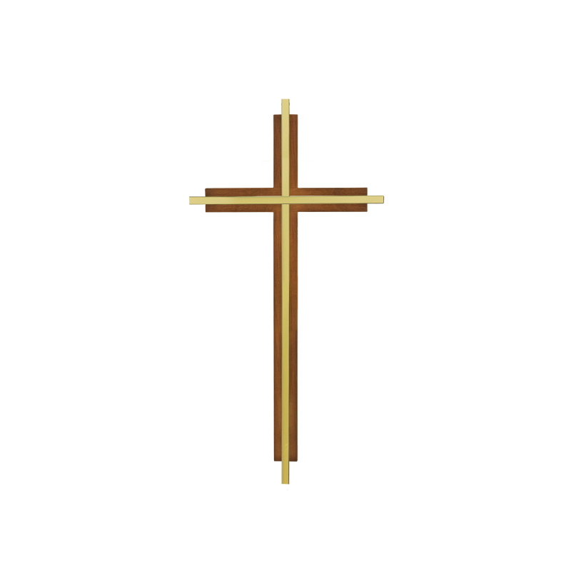 Inlaid Cross - 10" Inlaid Brass Cross on Wooded Cross