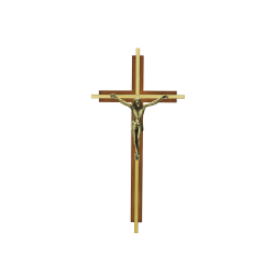 Inlaid Traditional Crucifix - 10" Inlaid Brass Traditional Crucifix on Wooded Cross