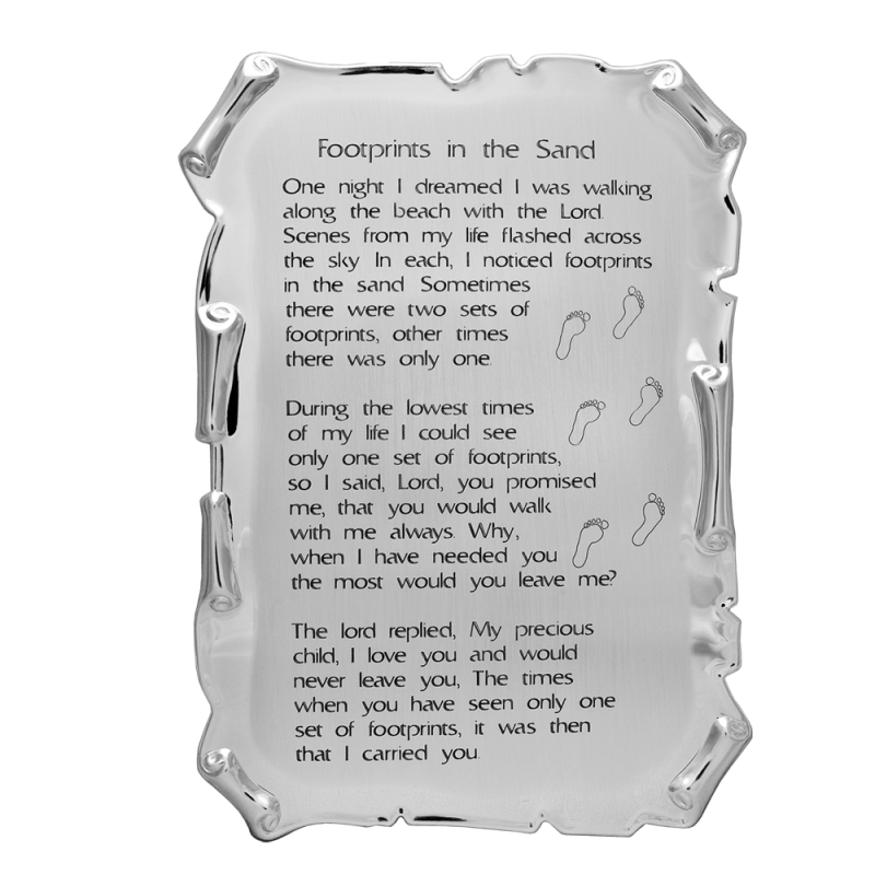 Footprints - Silver Parchment Plaque with Footprints Poem