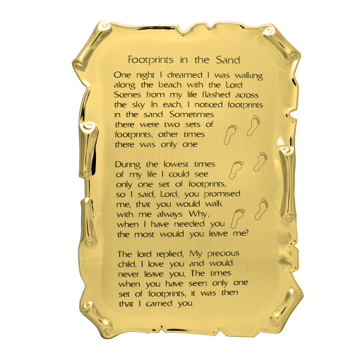 Footprints - Gold Parchment Plaque with Footprints Poem