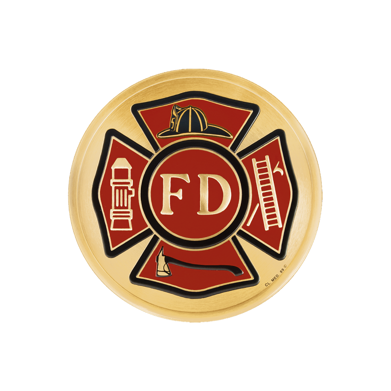 Fire Department, 4 inch - Red and Goldtone