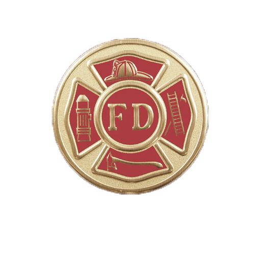 Fire Department, 2 inch - Red and Goldtone