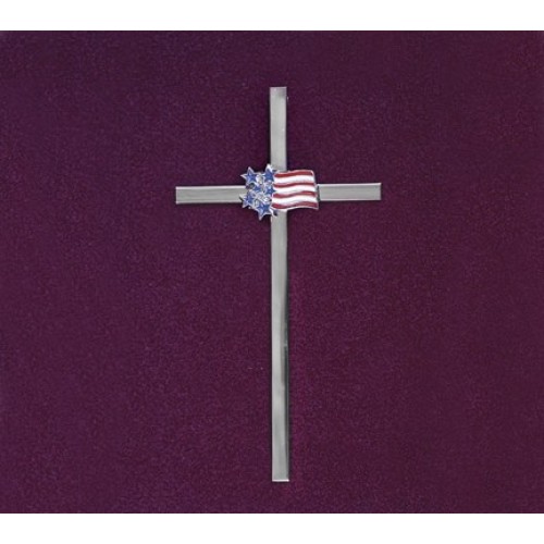 Cross with Flag, red,white & blue