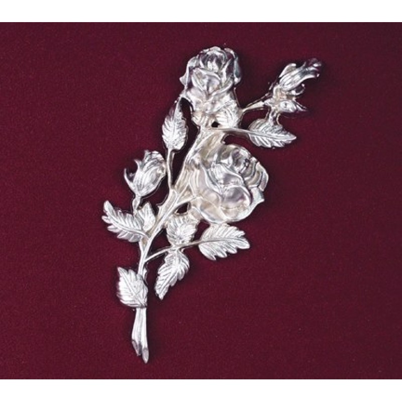 Three Bud Stem Rose, Urn Applique, Silver